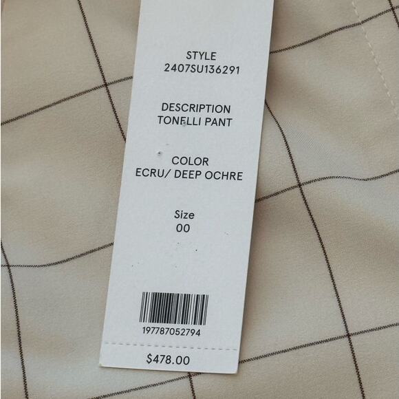 Veronica Beard *NWT ($478) | Ecru & brown window pane Tonelli pants | size 00 - Picture 8 of 11